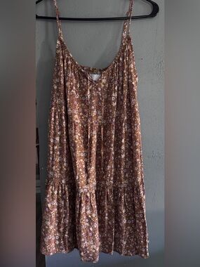 Old Navy Rust Floral Camisole Maxi Dress with Cream and Pink Print